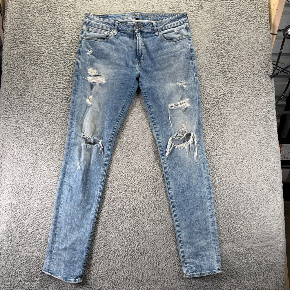American Eagle Outfitters Jeans Mens 36x36 Blue Cotton Denim Tapered Slim Faded